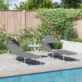 Tumbonas Plegables 2 pcs con toldo de Tela Oxford
