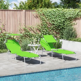 Tumbonas Plegables 2 pcs con Toldillo Verde 600D