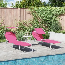 Tumbonas Plegables 2 pcs con Sombrilla Rosa Tela Oxford 600D de , Tumbonas - Ref: Foro24-42003066, Precio: 104,34 €, Descuent...