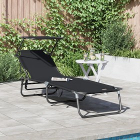 Tumbona plegable con toldo de tela Oxford 600D negra by , Loungers - Ref: Foro24-42003129, Price: 70,58 €, Discount: %