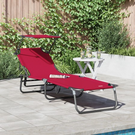 Tumbona de sol plegable con toldo Roja 600D Oxford by , Loungers - Ref: Foro24-42003130, Price: 70,58 €, Discount: %
