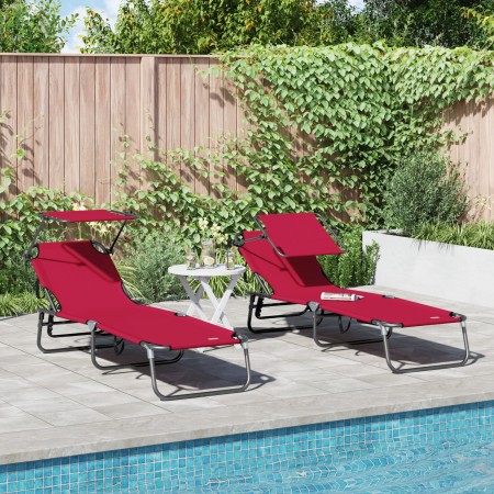 Tumbonas plegables 2 piezas con toldo roja 600D tela Oxford | Foro24.es | Tu tienda online para hogar, jardín y más Foro24.es