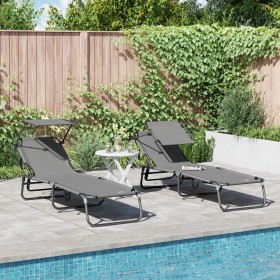 Tumbonas Plegables 2 pcs con Toldo Gris de Tela
