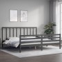 Gray solid wood bed frame with headboard 200x200 cm by vidaXL, Beds and slatted bases - Ref: Foro24-3193813, Price: 172,41 €,...