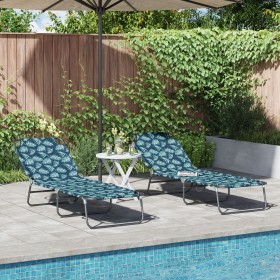 Tumbona Plegable 2 pcs Patrón de Hojas Tela