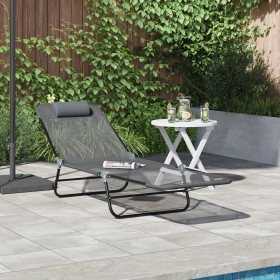 Tumbona plegable con reposacabezas Gris Textileno