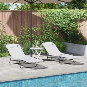 Tumbonas Plegables 2 pcs con Cabezal Crema