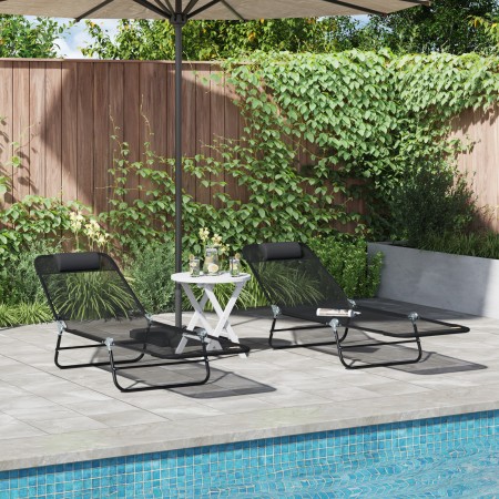 Tumbonas plegables 2 pcs con reposacabezas negra Textileno | Foro24.es | Tu tienda online para hogar, jardín y más Foro24.es