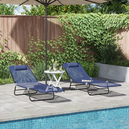 Tumbonas Plegables 2 pcs con Reposacabezas Azul Textilene | Foro24.es | Tu tienda online para hogar, jardín y más Foro24.es