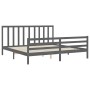 Gray solid wood bed frame with headboard 200x200 cm by vidaXL, Beds and slatted bases - Ref: Foro24-3193813, Price: 172,41 €,...
