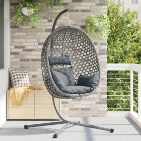 Cesta de Silla Huevo Colgante con Soporte Gris de Ratán Sintético von , Gartenwippen - Ref: Foro24-42003850, Preis: 213,09 €,...
