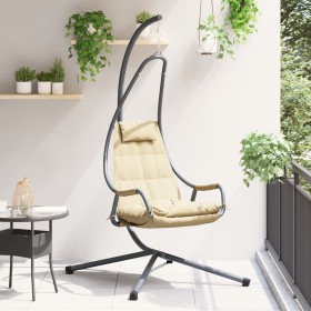 Silla Colgante con Soporte y Cojín Beige Acero