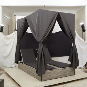 Tumbona Doble con Techo y Cortinas Gris Claro de Poliratán von , Betten im Freien - Ref: Foro24-42004121, Preis: 360,54 €, Ra...