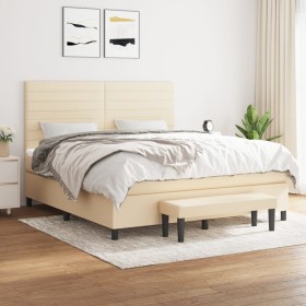 Cama box spring con colchón tela color crema 160x200 cm