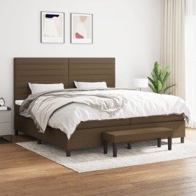 Cama box spring con colchón tela marrón oscuro 200x200 cm en Camas y somieres | Comprar online en Foro24