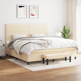 Cama box spring con colchón tela color crema 200x200 cm en Camas y somieres | Comprar online en Foro24