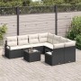 Conjunto de sofá de jardín 9 pcs Negro y crema 55 x 55 x 37 cm