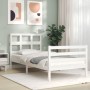 Weißer Massivholzbettrahmen mit Kopfteil 90x200 cm von vidaXL, Betten und Lattenroste - Ref: Foro24-3194817, Preis: 97,63 €, ...