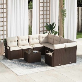 Conjunto de sofá de jardín 9 pcs Marrón y crema 55 x 55 x 37 cm