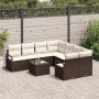 Conjunto de sofá de jardín 9 pcs Marrón y crema 55 x 55 x 37 cm
