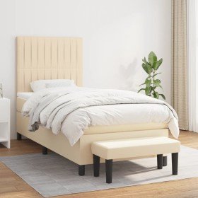 Cama box spring con colchón tela color crema 90x190 cm en Camas y somieres | Comprar online en Foro24