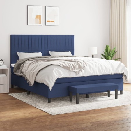 Cama box spring con colchón tela azul 180x200 cm