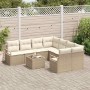 Conjunto de sofá de jardín 9 pcs Beige y Crema 55 x 55 x 37 cm