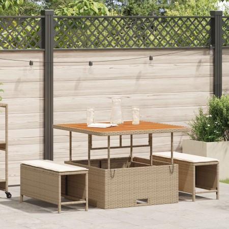 Juego de Comedor de Jardín de 3 Piezas con Cojines Beige Poli Ratán Acacia | Foro24.es | Tu tienda online para hogar, jardín y más Foro24.es
