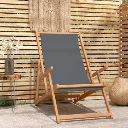 Klappbarer Strandstuhl aus grauem Teak-Massivholz von vidaXL, Gartenstühle - Ref: Foro24-317698, Preis: 84,34 €, Rabatt: %