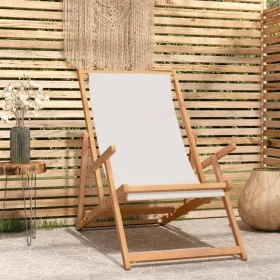 Solid Cream Teak Wood Folding Beach Chair by vidaXL, Garden chairs - Ref: Foro24-317696, Price: 93,86 €, Discount: %