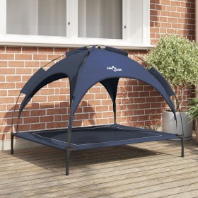Cama elevada para perros con toldo removible Azul