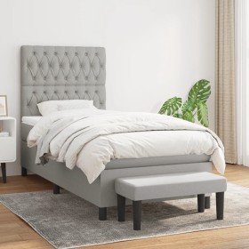 Cama box spring con colchón tela gris claro 90x190 cm Cama box spring con colchón tela gris claro 90x190 cm