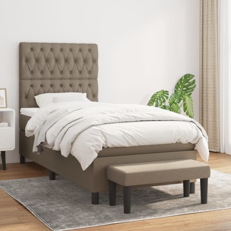 Cama box spring con colchón tela gris taupe 90x190 cm