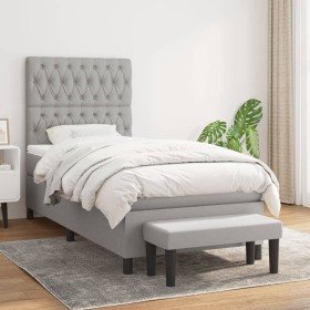 Cama box spring con colchón tela gris claro 90x200 cm en Camas y somieres | Comprar online en Foro24