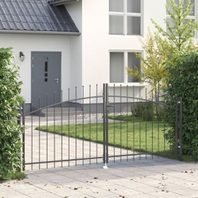 Puerta de Jardín con Parte Superior de Lanza Doble Abatible Gris 100x300 cm de Acero by , garden gates - Ref: Foro24-42008845...