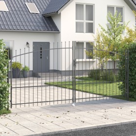 Puerta de Jardín con Punta de Lanza Doble Abatible Gris 175x400