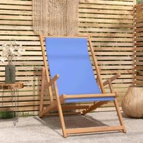Klappbarer Strandkorb aus massivem Teakholz blau von vidaXL, Gartenstühle - Ref: Foro24-317697, Preis: 84,76 €, Rabatt: %