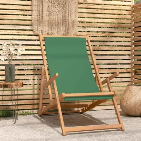 Grüner, klappbarer Strandstuhl aus massivem Teakholz von vidaXL, Gartenstühle - Ref: Foro24-317699, Preis: 77,14 €, Rabatt: %