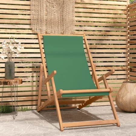 Grüner, klappbarer Strandstuhl aus massivem Teakholz von vidaXL, Gartenstühle - Ref: Foro24-317699, Preis: 97,73 €, Rabatt: %