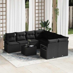 Conjunto de sofá de jardín 9 pcs Negro 55 x 55 x 37 cm