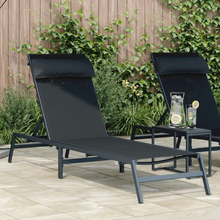 Tumbona Negra Acero, Textileno Individual Apoyabrazos Ajustables by , Loungers - Ref: Foro24-42010348, Price: 94,65 €, Discou...