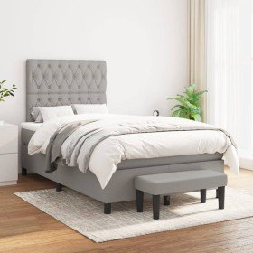 Cama box spring con colchón tela gris claro 120x200 cm en Camas y somieres | Comprar online en Foro24
