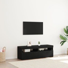 Muebles de TV con luces LED 2 pcs Negro Roble