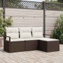 Conjunto de sofá de jardín 4 pcs Marrón Poliratán