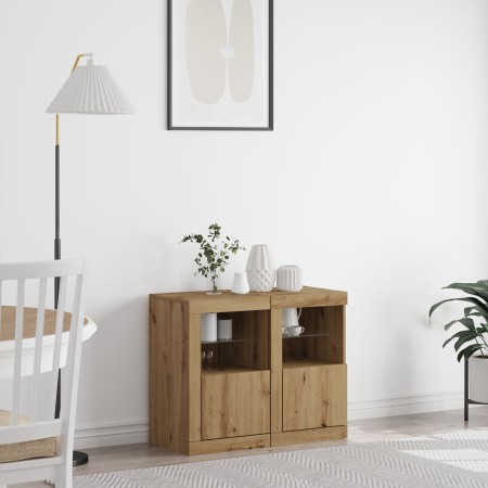Mueble lateral con luces LED 2 pcs en roble artesanal 41x37x67 cm von , Schließfächer und Lagerschränke - Ref: Foro24-863021,...