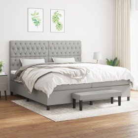 Cama box spring con colchón tela gris claro 200x200 cm Cama box spring con colchón tela gris claro 200x200 cm