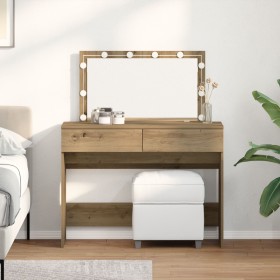 Mesa de Maquillaje con LED Roble Artesanal
