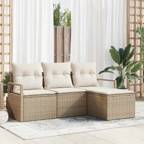 Conjunto de sofá de jardín 4 pcs Beige Poliratán Conjunto de sofá de jardín 4 pcs Beige Poliratán