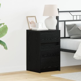 Gabinete de Noche con Luces LED Roble Negro