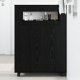 Armario de baño estrecho con ruedas Roble negro